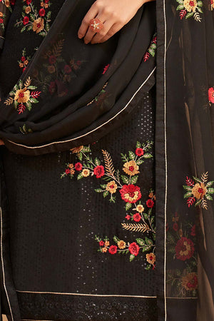 Black Georgette Embroidered Round Neck Sharara Suit Set (ZAIDA12-2053-C)