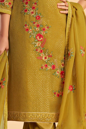 Mustard Georgette Embroidered Round Neck Sharara Suit Set (ZAIDA12-2053-D)