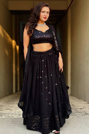Black Sequin Georgette Lehenga