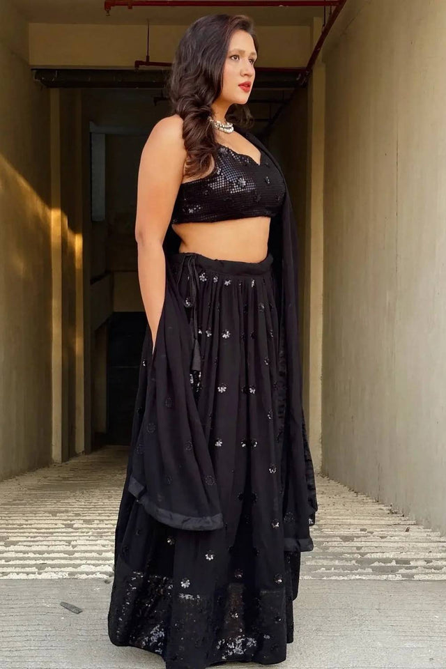 Black Sequin Georgette Lehenga