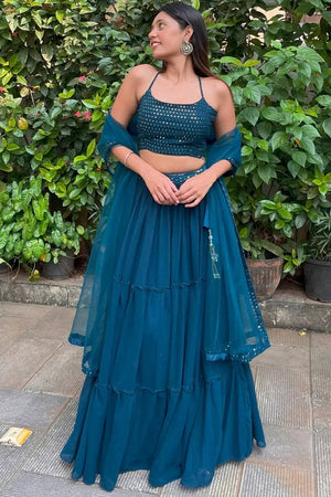 Blue Solid Georgette Lehenga