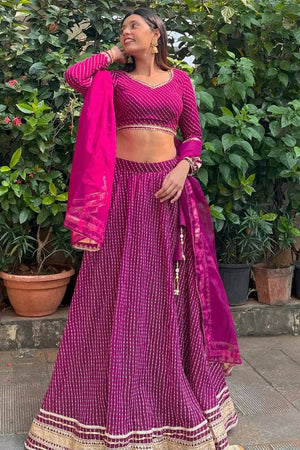 Violet Printed Georgette Lehenga