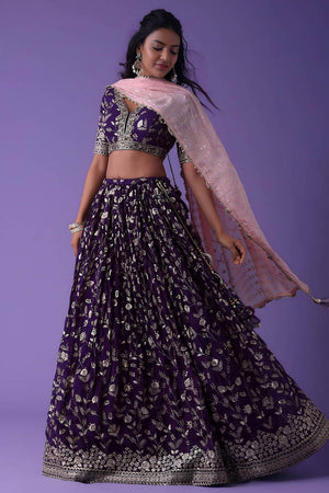Violet Embroidered Georgette Lehenga