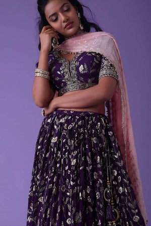 Violet Embroidered Georgette Lehenga