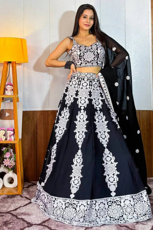 Black Thread Work Georgette Lehenga