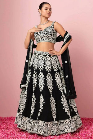 Black Thread Work Georgette Lehenga