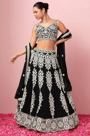 Black Thread Work Georgette Lehenga