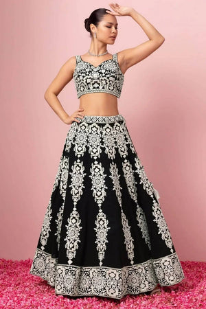 Black Thread Work Georgette Lehenga