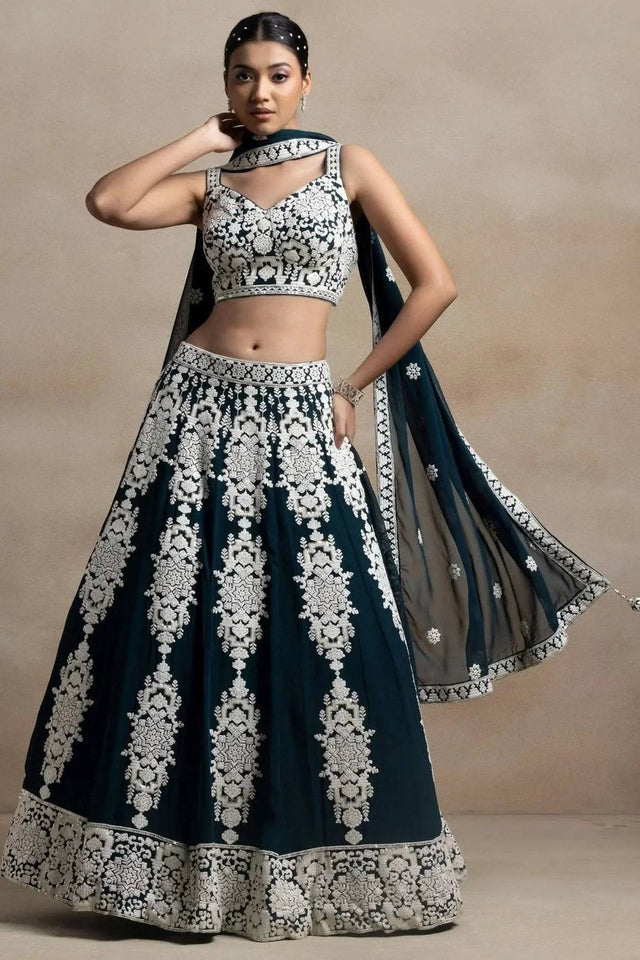 Green Thread Work Georgette Lehenga (ZCL-5121-GRN)