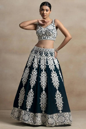 Green Thread Work Georgette Lehenga (ZCL-5121-GRN)