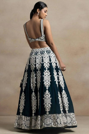 Green Thread Work Georgette Lehenga (ZCL-5121-GRN)