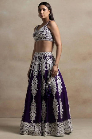 Violet Thread Work Georgette Lehenga