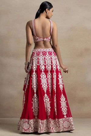 Red Thread Work Georgette Lehenga