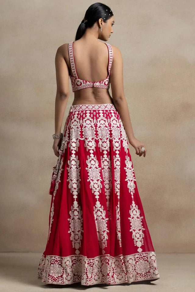 Red Thread Work Georgette Lehenga