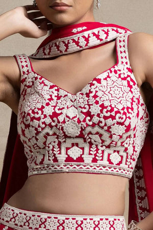 Red Thread Work Georgette Lehenga