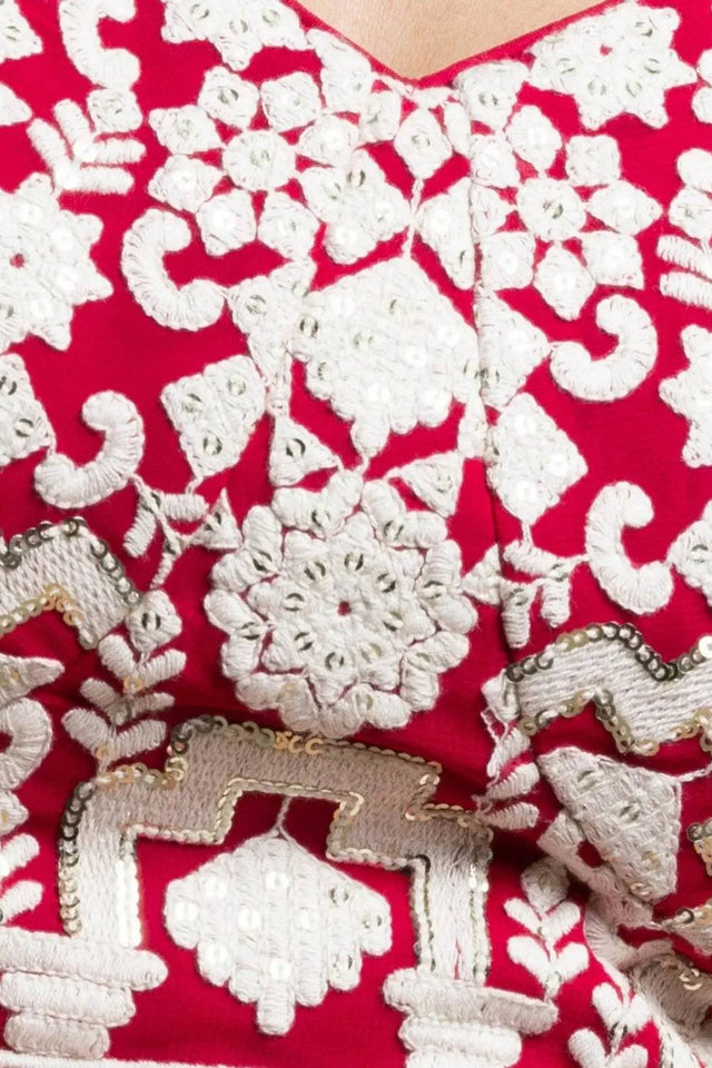 Red Thread Work Georgette Lehenga