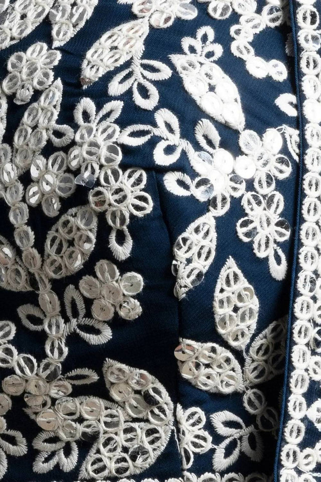 Navy Blue Thread Work Georgette Lehenga