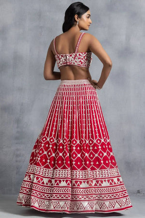 Red Thread Work Georgette Lehenga