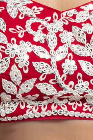 Red Thread Work Georgette Lehenga