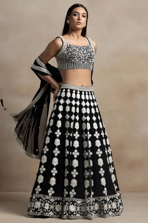 Black Thread Work Georgette Lehenga