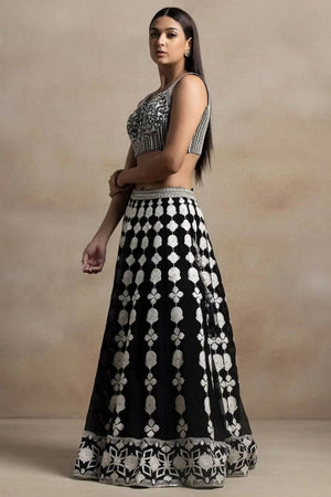 Black Thread Work Georgette Lehenga