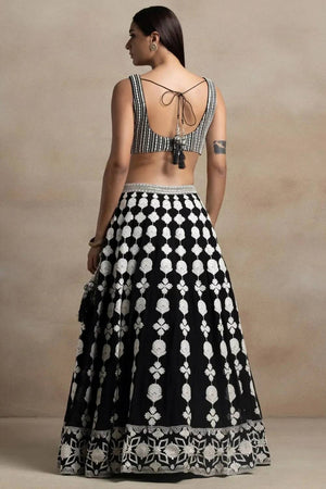 Black Thread Work Georgette Lehenga
