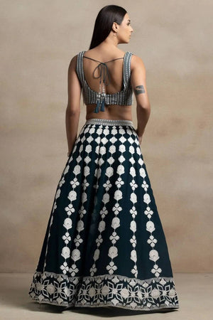 Green Thread Work Georgette Lehenga
