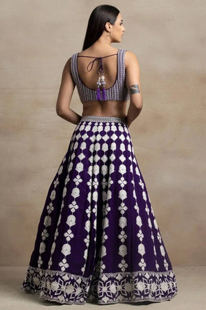 Violet Thread Work Georgette Lehenga