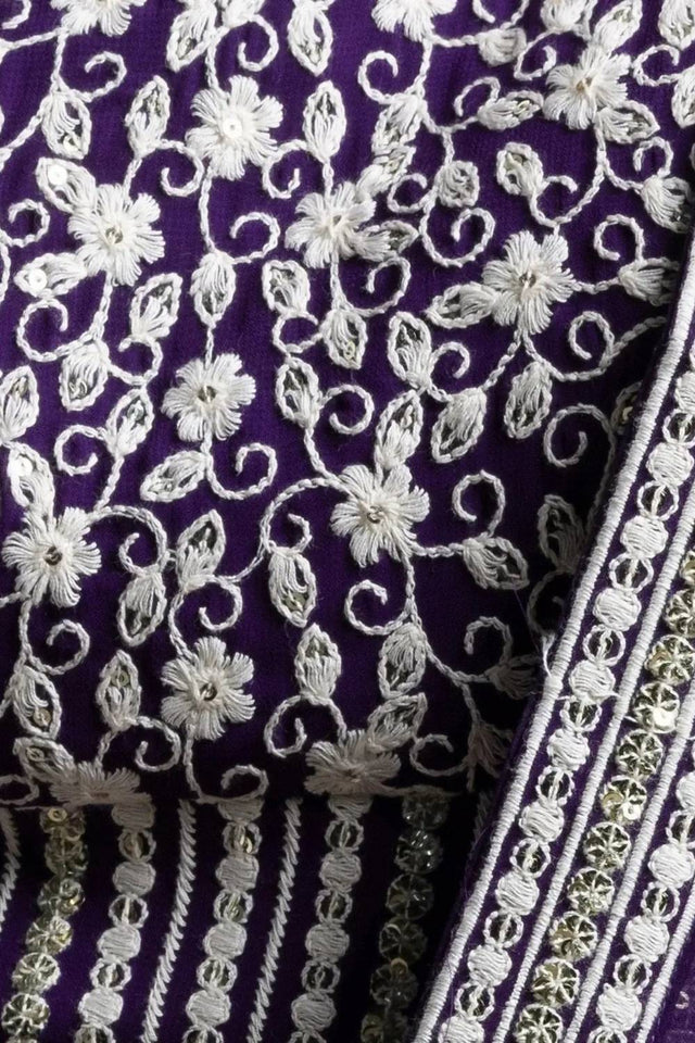 Violet Thread Work Georgette Lehenga
