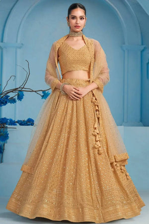 Beige Sequin With Embroidered Georgette Lehenga