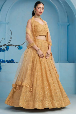 Beige Sequin With Embroidered Georgette Lehenga
