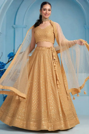 Beige Sequin With Embroidered Georgette Lehenga