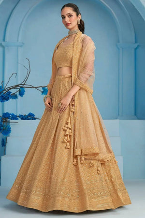 Beige Sequin With Embroidered Georgette Lehenga