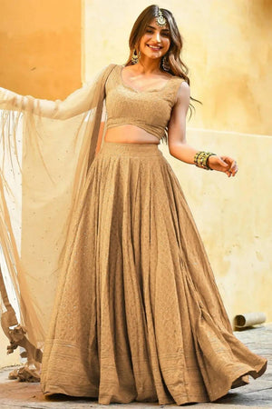 Beige Sequin With Embroidered Georgette Lehenga