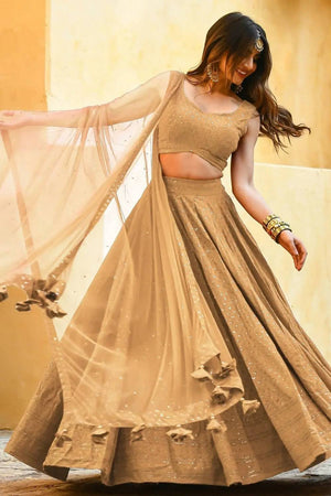 Beige Sequin With Embroidered Georgette Lehenga
