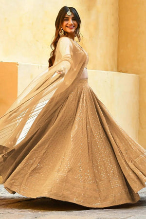 Beige Sequin With Embroidered Georgette Lehenga