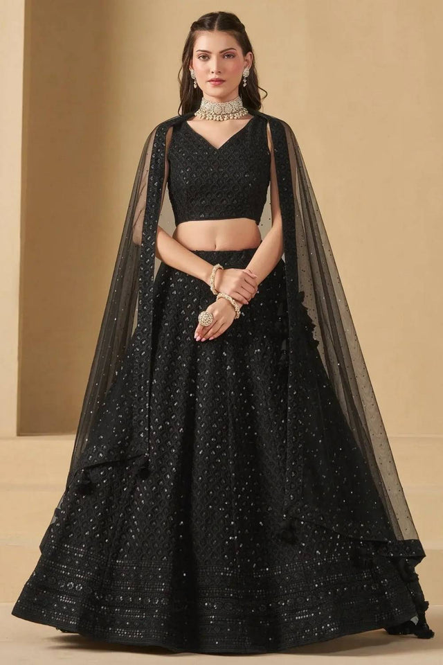Black Sequin With Embroidered Georgette Lehenga