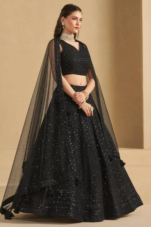 Black Sequin With Embroidered Georgette Lehenga