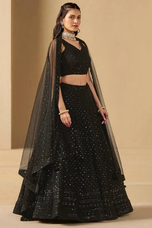 Black Sequin With Embroidered Georgette Lehenga