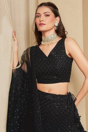 Black Sequin With Embroidered Georgette Lehenga