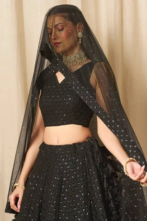 Black Sequin With Embroidered Georgette Lehenga