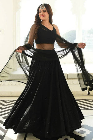Black Sequin With Embroidered Georgette Lehenga
