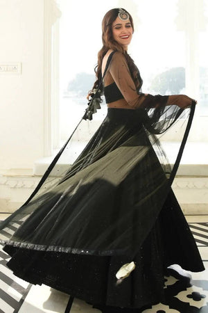Black Sequin With Embroidered Georgette Lehenga