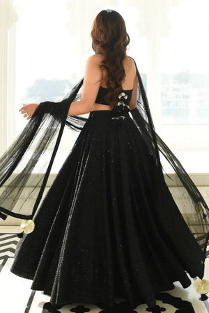 Black Sequin With Embroidered Georgette Lehenga