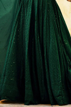 Green Sequin With Embroidered Georgette Lehenga