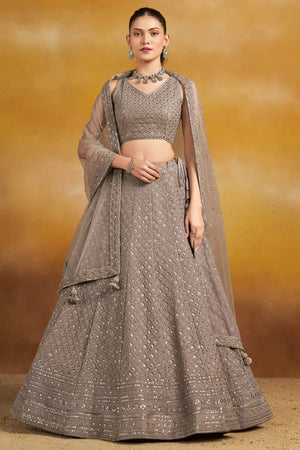 Grey Sequin With Embroidered Georgette Lehenga