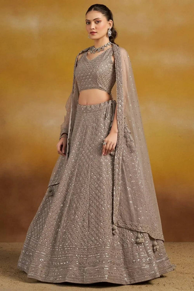 Grey Sequin With Embroidered Georgette Lehenga