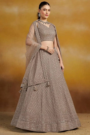 Grey Sequin With Embroidered Georgette Lehenga