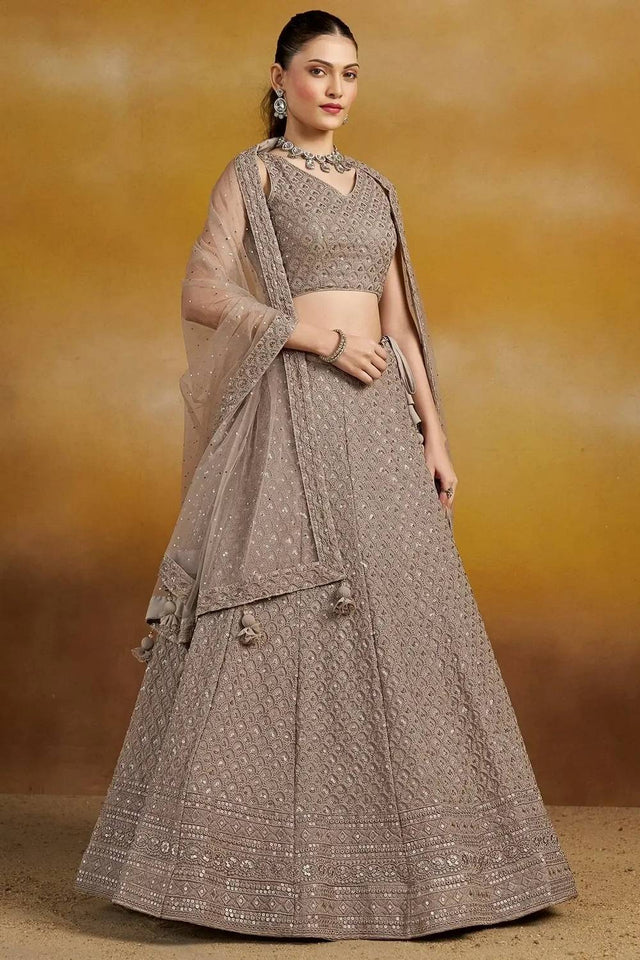 Grey Sequin With Embroidered Georgette Lehenga