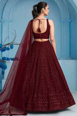 Maroon Sequin With Embroidered Georgette Lehenga
